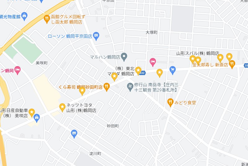 鶴岡市の車屋地図
