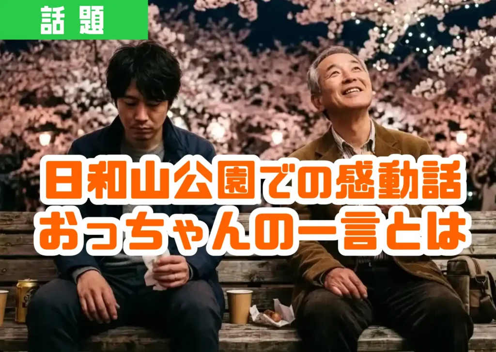公園で夜桜を眺める男性二人