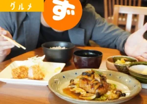 平田牧場とん七の秋限定メニュー「和風きのこハンバーグ膳　カツ付」の写真